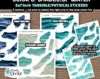 Tangible Planner Stickers: SCRAPS Shades of Water, swimming pool stickers, ocean water, waves, vacation stickers, ephemera for bujo planners