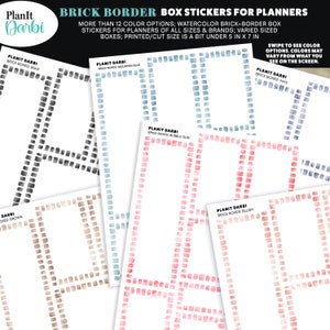 tangible: BOX - BRICK border watercolor varied sized box stickers for decorative planning -- planner and journal stickers