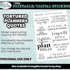 printable planner stickers: Tortured Planners quote stickers, motivational, Taylor inspired, script hand-lettered quotes for bujo & planners