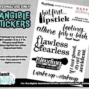 TANGIBLE: GLAM QUOTES Words to Glam by, makeup, lipstick, beauty stickers for planners and journaling