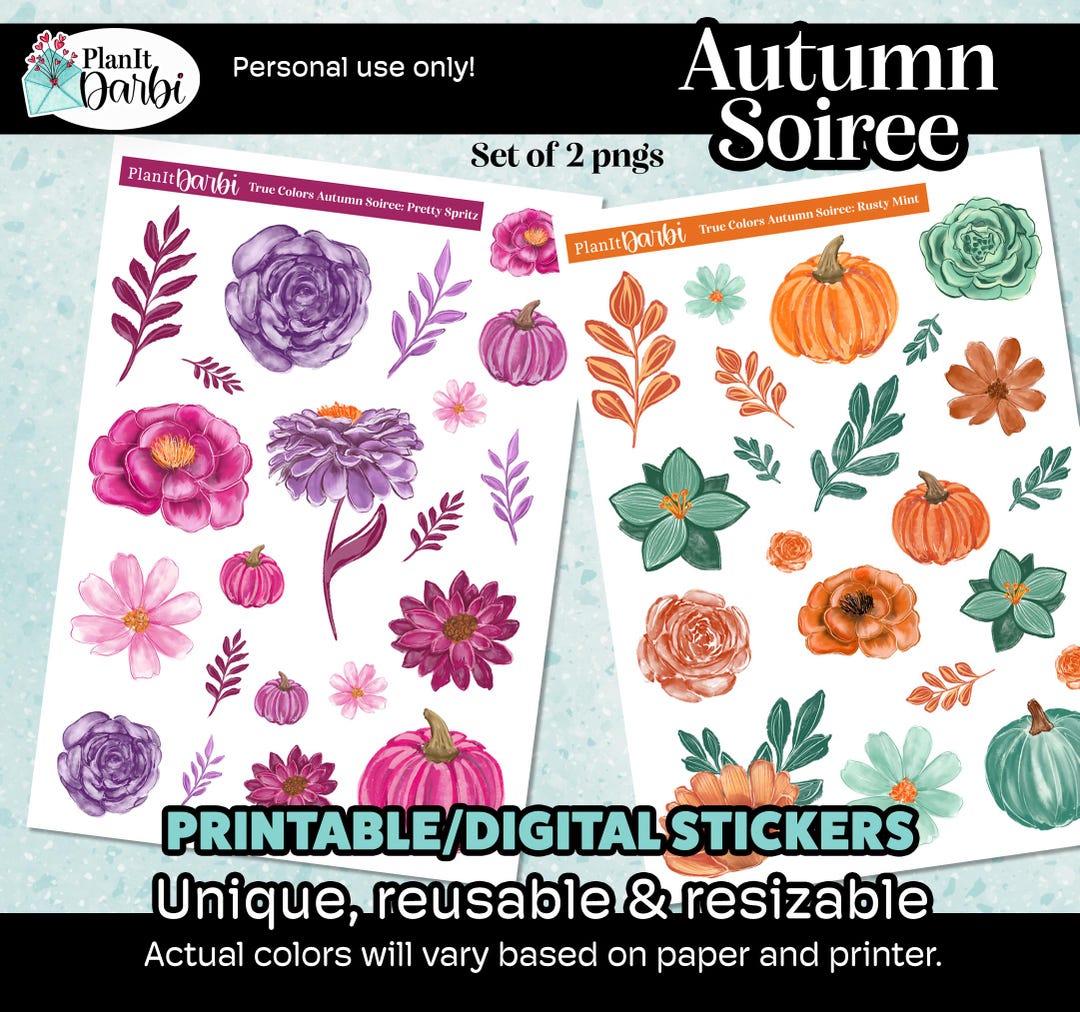 Printable Planner Stickers: True Colors Autumn Soiree, Pink Purple ...