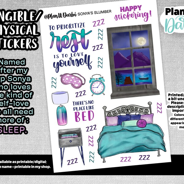 TANGIBLE: Sonya's Slumber physical planner and journal stickers, sleep, rest, reset, calm, sooth, bedtime, serenity, self-love