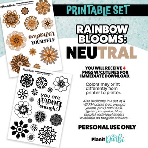 printable: RAINBOW BLOOMS neutral watercolor flower planner stickers for journals & Planners