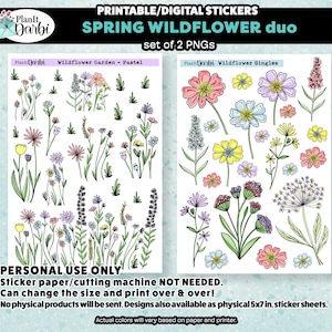 printable planner stickers: Wildflower Garden, doodle style florals, flower stickers, wildflower stickers (2 pngs), digital spring stickers