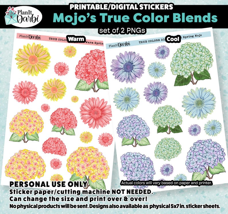 Printable Planner Stickers: Mojo's True Colors Blends; Watercolor ...