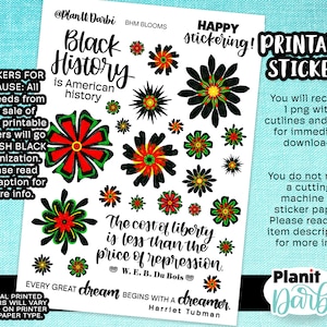 PRINTABLE Planner Stickers:  Black History Month blooms, BLM, Juneteenth quote and decorative flower stickers for planner journals
