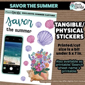 Tangible planner stickers: SUMMER CAPTURE, Savor the summer planner journal stickers, ocean, beach, photography, travel, summer flowers