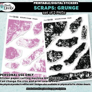 Printable Planner Stickers: SCRAPS - GRUNGE (set of 2), purple black, city culture, urban pattern, torn paper ephemera,