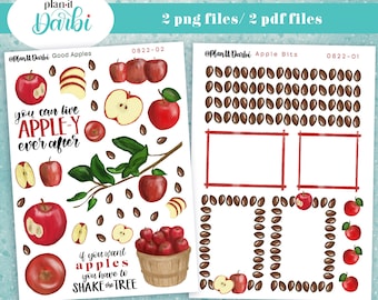 printable: APPLE THEMED decorative planning stickers & boxes (2 styles), fall / autumn planner deco journal stickers