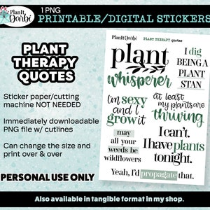 printable planner stickers: PLANT THERAPY quotes-botany stickers, green thumb, house plants, plant mom, sassy quotes for planners & journals