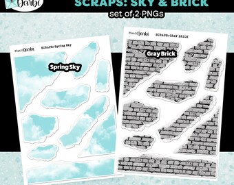 Printable Planner Stickers: SCRAPS -  Brick & Blue Sky, Urban Garden, urban textures, skate culture, streetwear, torn paper ephemera