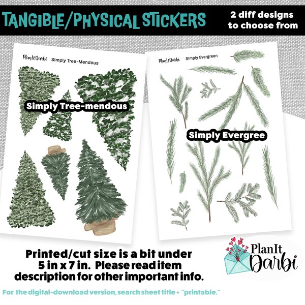 TANGIBLE planner stickers: SIMPLY EVERGREEN (two options) minimalist evergreen branches, trees, winter in your planners, scrapbooks & bujos