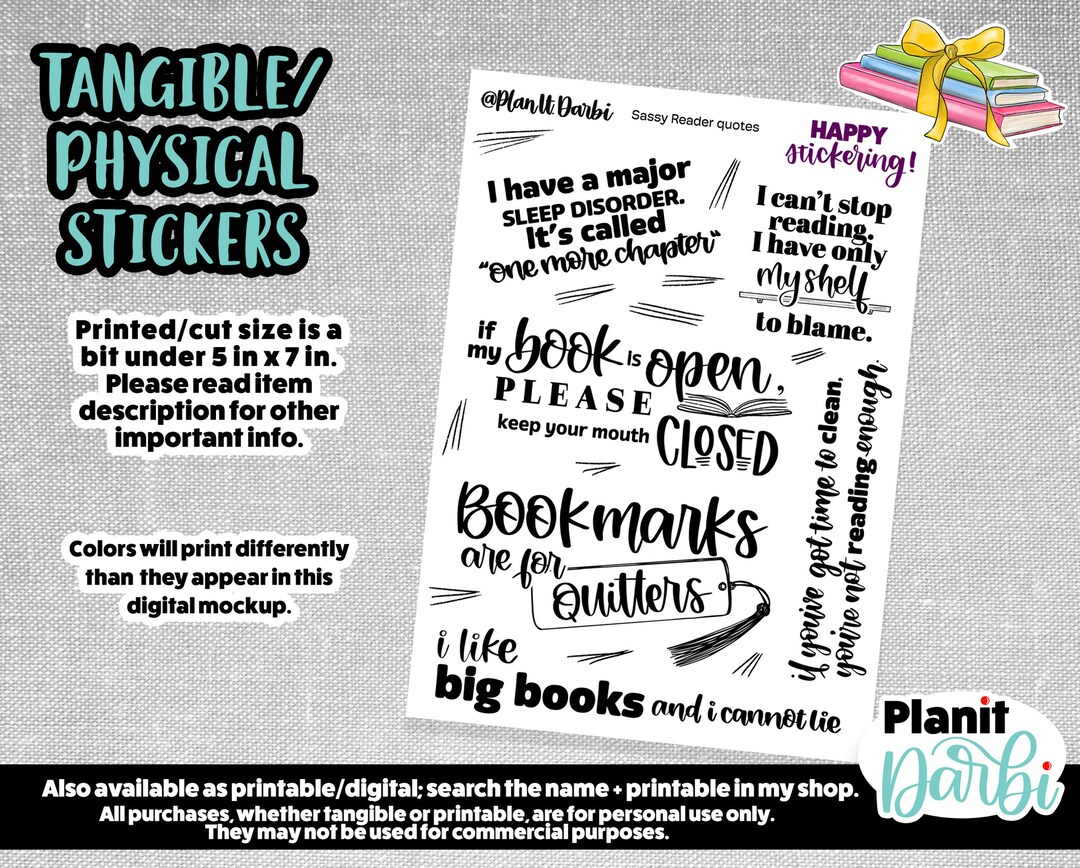 TANGIBLE: Sassy Reader Hand-lettered Black Quote Stickers for Planners ...