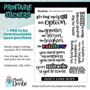 PRINTABLE stickers: Real and Raw- Don't Lose Hope stickers for your planner, quotes about yearning, hope and post-infertility
