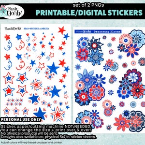 PRINTABLE STICKERS: Democracy Blooms & Stars, set of 2, 4th of july, America, patriotic, USA, independence day, Fourth of July, scrapbooking
