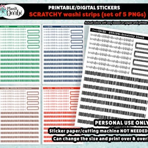 printable planner stickers: WASHI STRIPS (set of 5) - scratchy washi tape, planner washi, journal layering, patterned strips, bujo stickers