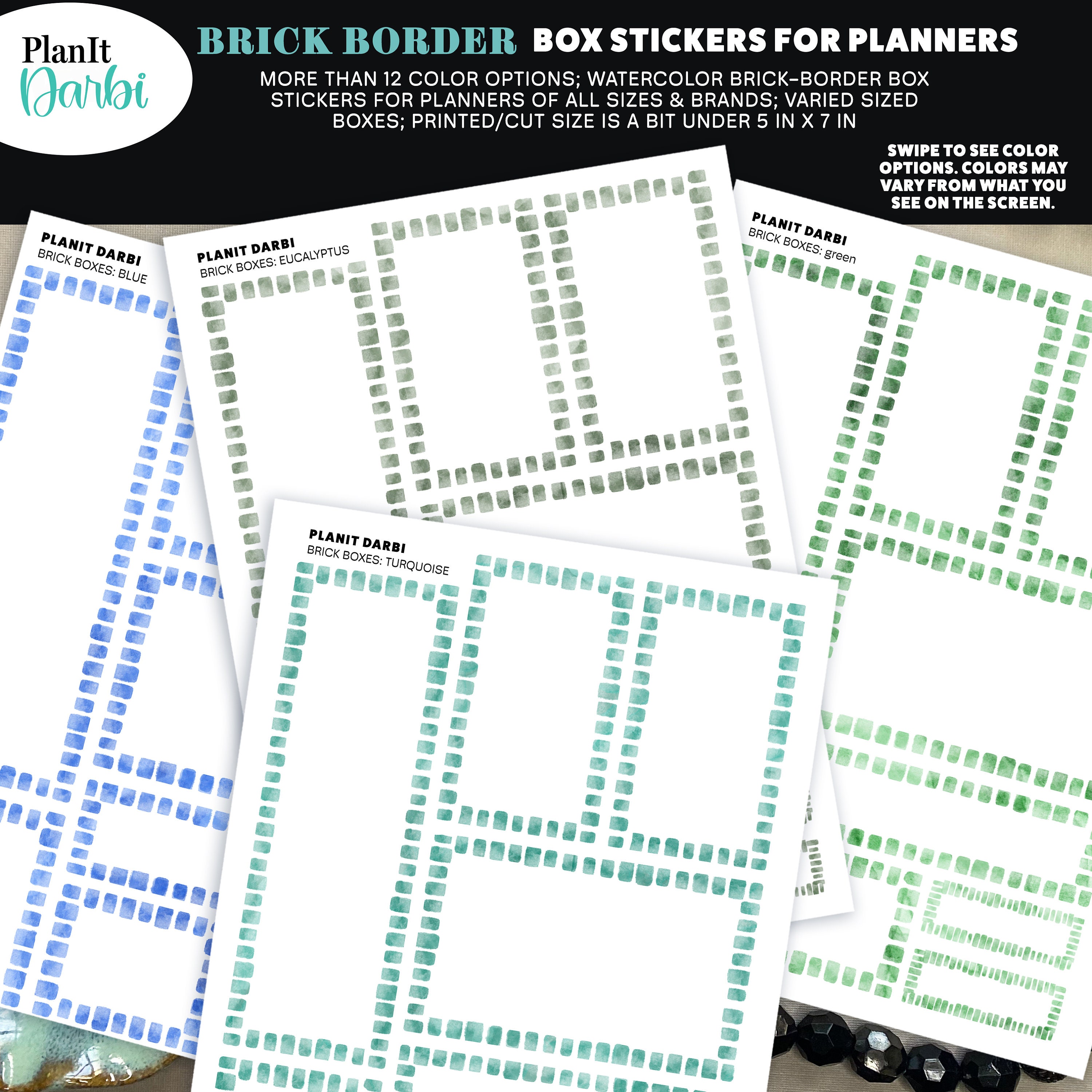 Tangible: BOX - BRICK Border Watercolor Varied Sized Box Stickers for ...
