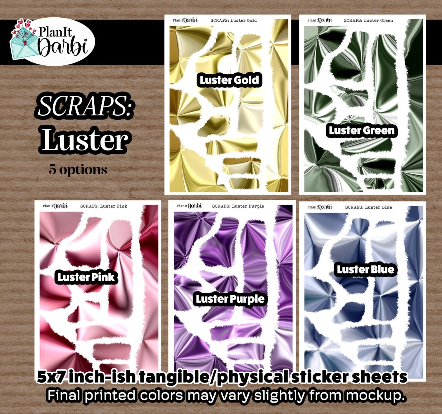 Luster Polyester Paper Sticker TANGIBLE Planner Stickers: Luster Satin SCRAPS, Pastel, Shiny ...