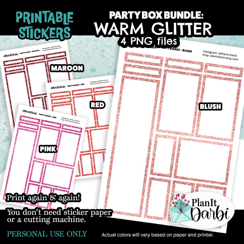 Party Box Sticker Design Printable Planner Box Stickers: PARTY BOXES (bundle of 4 Pngs) Warm ...