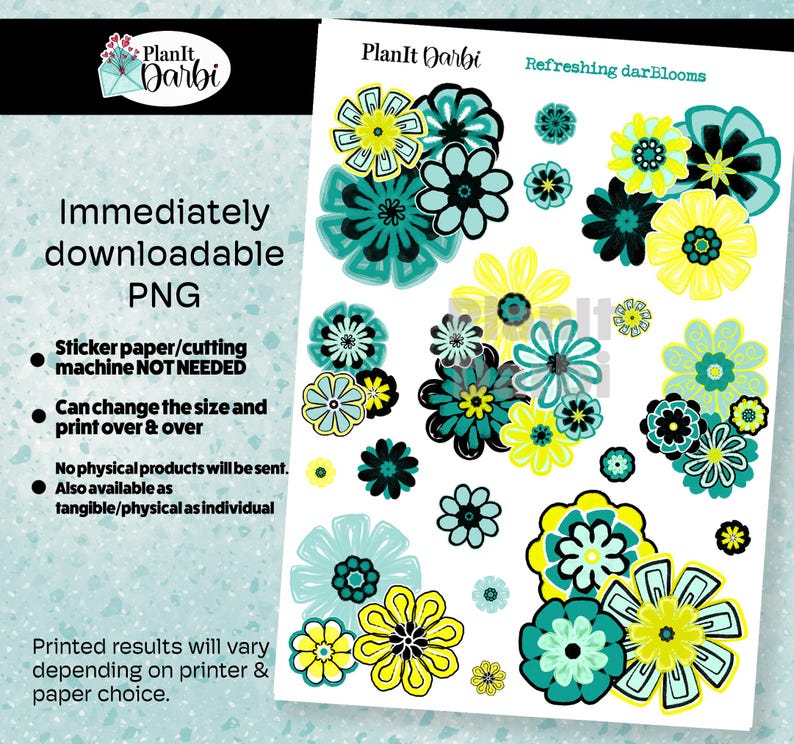 Printable Planner Stickers: Cool Dude & Refreshing Blooms, Bright ...
