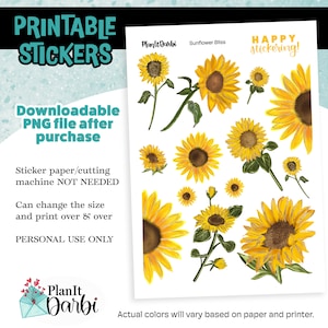 printable stickers: SUNFLOWER BLISS fall floral arrangement stickers for planners and journals featuring sunflowers