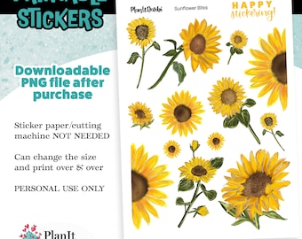 printable stickers: SUNFLOWER BLISS fall floral arrangement stickers for planners and journals featuring sunflowers