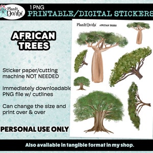 printable planner stickers: AFRICAN trees, safari scene, wildlife, elephant, scenery, baobab tree, habitat stickers for planners & journals