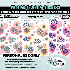 printable planner stickers: SPRING FUSION BLOOMS (3 PNGs) watercolor flower clusters for your planner, journals & scrapbooks