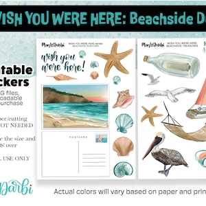 PRINTABLE: set of two BEACH SIDE- Wish You Were Here duo, tropical vacation, planner stickers, summer, beach stickers