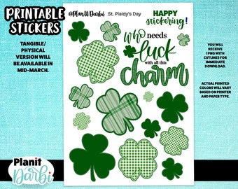 PRINTABLE: PLAID SHAMROCKS -- St Pat's day green lucky quotes planner stickers for your journal and planner