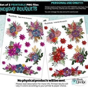 printable planner stickers: Holiday Bouquets, christmas flowers, winter flower, winter color palette for scrapbook, journaling and planning