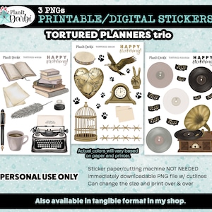 printable planner stickers: Tortured Planners sticker collection, ttpd, swiftie, music, poetry, writing, reading, planner & bujo stickers