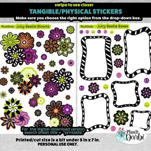 tangible planner stickers: Juice Beetle (2 opts) fun halloween stickers, vibrant florals, halloween flowers, sandworm, fun digital stickers