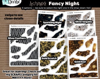 TANGIBLE planner stickers: SCRAPS-Fancy Night, New Year's, silver, gold, fireworks, sparklers, shiny layering planner & journals