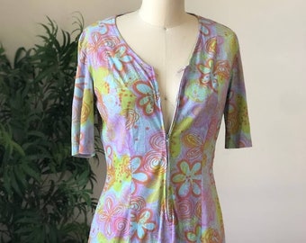 70s Flower Power Mini Zip Dress (Small/Medium)