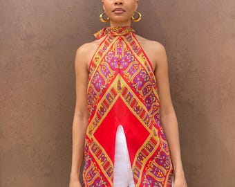 Upcycled Scarf Top Halter | Adjustable Tie Back | Sustainable Fashion