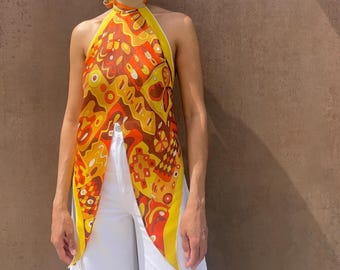 Upcycled Scarf Top Halter | Adjustable Tie Back | Sustainable Fashion