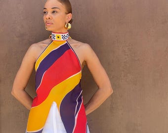 Upcycled Scarf Top Halter | Adjustable Tie Back | Sustainable Fashion