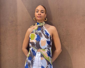 Upcycled Scarf Top Halter | Adjustable Tie Back | Sustainable Fashion