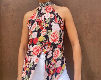 Upcycled Scarf Top Halter | Adjustable Tie Back | Sustainable Fashion