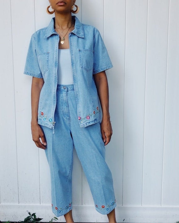 Denim & Co Embroidered Flower Set