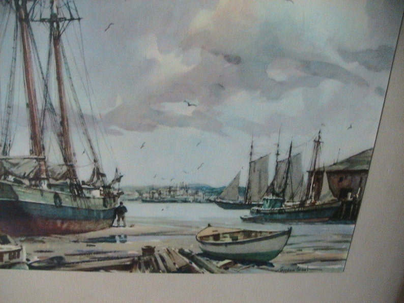 Lithograph Maritime Watercolor Gordan Grant Marine Deep Creek Shabby Decor Picture Docks Fishing Retro Boat