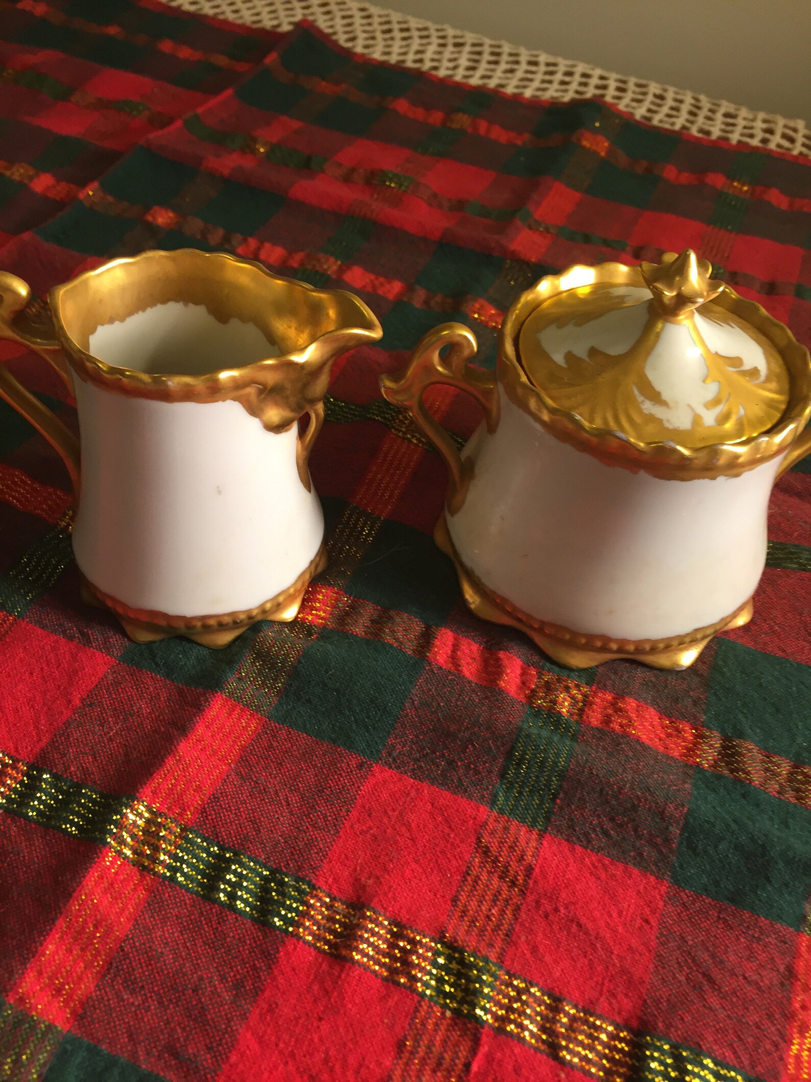 Gold Rimmed Sugar Bowl and Creamer Vintage Set White Etsy
