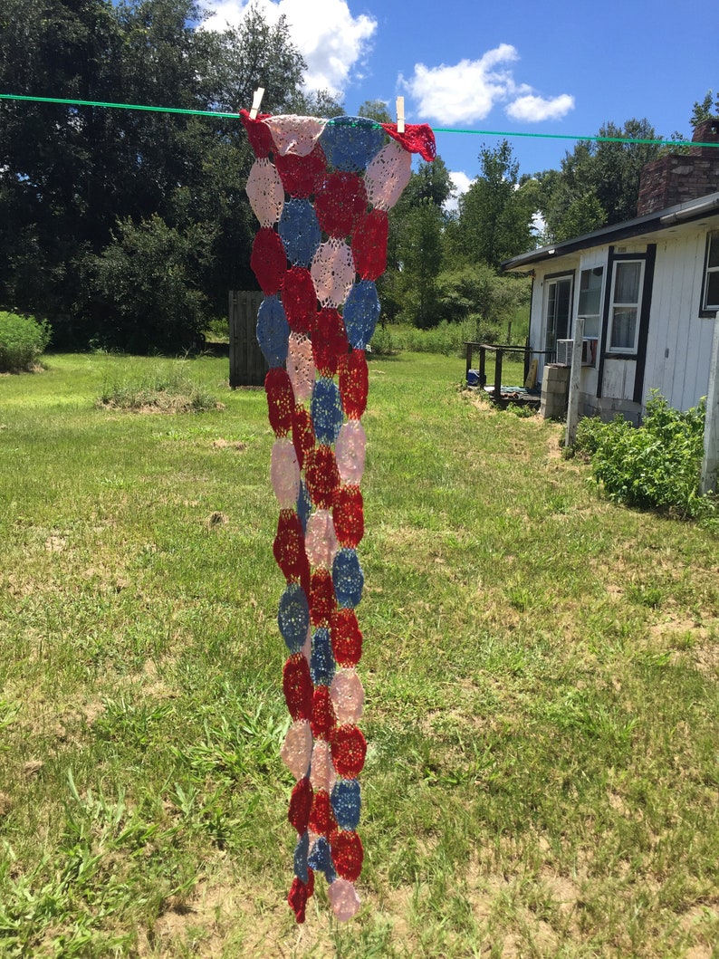 Table Runner Gift Ideas Hand Made Home Decor Lace Rectangle Deep Creek Shabby Decor Crocheted Red White Blue Lovely Linens