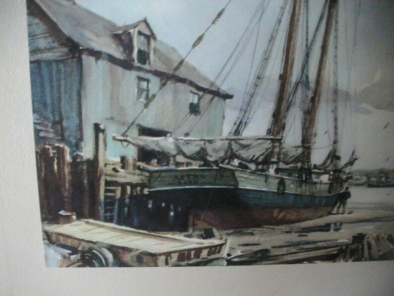 Lithograph Maritime Watercolor Gordan Grant Marine Deep Creek Shabby Decor Picture Docks Fishing Retro Boat