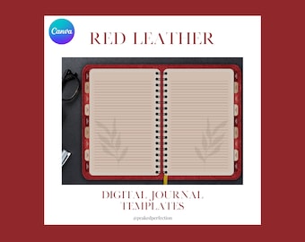 FREE* 1 Digital Red Leather Journal Template with Tabs, Back Pages & More | Editable in Canva FREE version