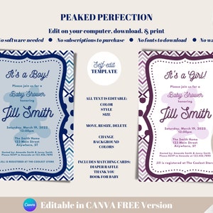 FREE* Baby Shower Invitation, Diaper Raffle, Thank You, & Books for Baby Card Template, Editable Printable Download, Chevron | Canva Free