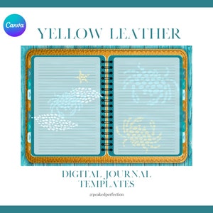 FREE* 1 Digital Yellow Leather Journal Template with Tabs, Back Pages & More | Editable in Canva FREE version