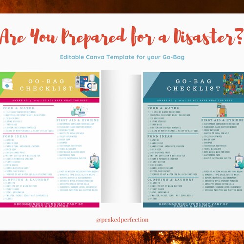 JW Go Bag Planner Emergency List First Aid Checklist Etsy Australia