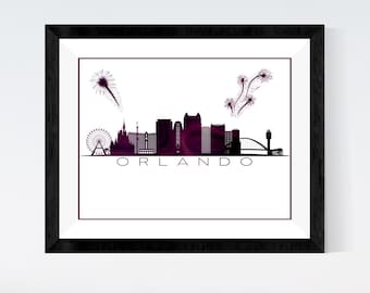 FREE* Orlando FL Skyline with Fireworks Digital Print | Minimalist Printable Wall Art - Multi-colored | Florida Cityscape Decor